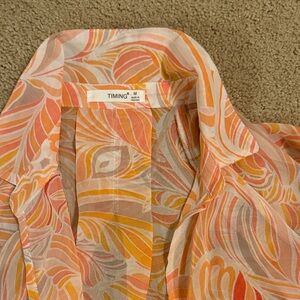 Timing Vibrant Orange and Yellow Sheer Blouse